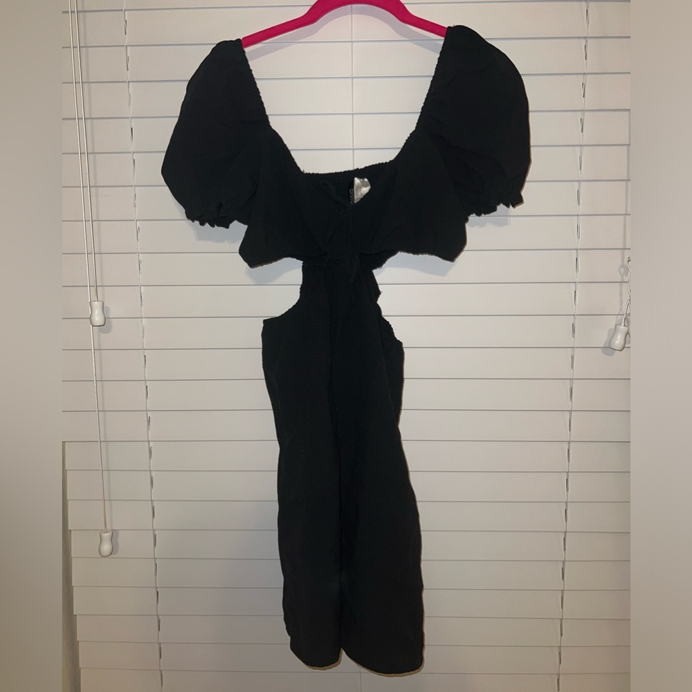 Black short sleeve cut out dress